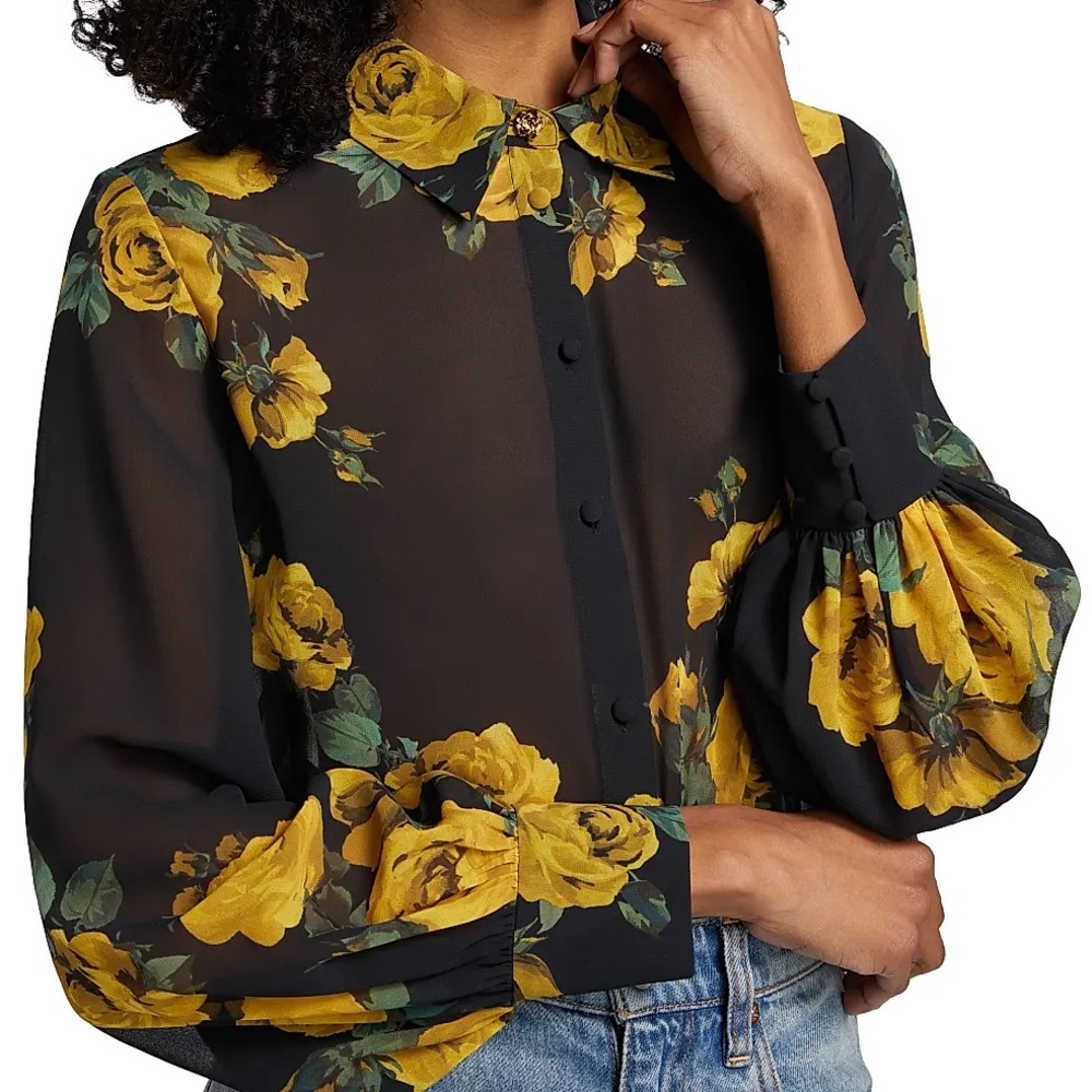 ALICE + OLIVIA Candace Floral Sheer Blouson Shirt